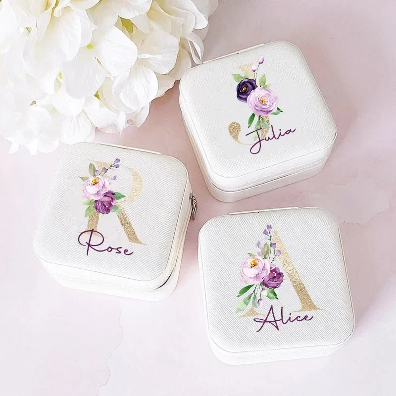 Name Jewelry Box Personalized Travel Jewelry Ring Case Bridesmaid Proposal Wedding Birthday Christmas Bridal Shower Gift jewelry boxes case