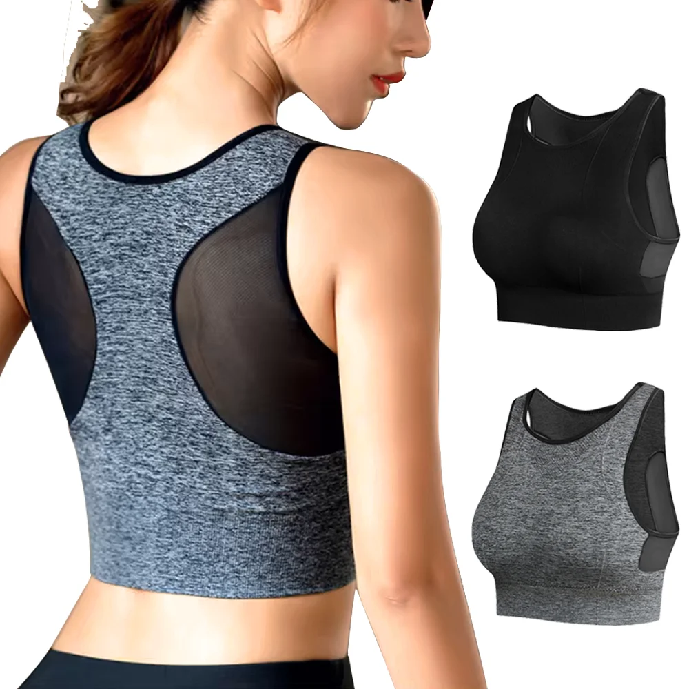 Women Sports Bras Yoga Tops Vest Shockproof Gym Running Fitness Underwear Ladies Sportswear Workout Brassiere Mesh Crop Tops