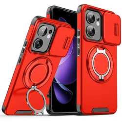 Durable Armor Slide Case with Camera Lens Protection and Ring Holder - Shockproof Back Cover for Reno 13F 4G 5G (LK-red)