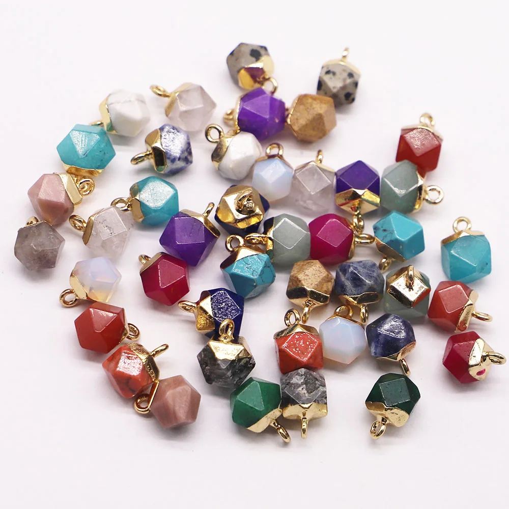 Selling Natural Stone Polygon Ball Gold Pendant Mixed Color Fashion Charms Bracelet Earring Accessories DIY Jewelry Making 12Pcs
