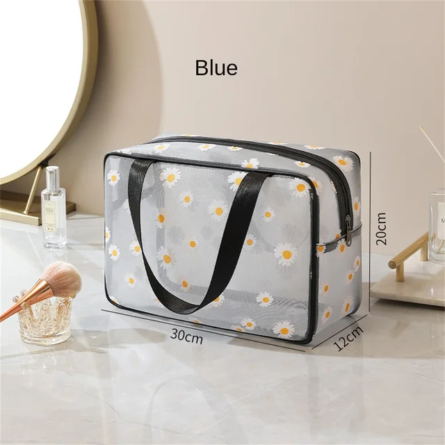 Sminkzsák Hálózsák Látható Átlátszó Tárolózsák Megerősített Megvastagodott Fogantyú Nagy Kapacitású Kozmetikai Táska