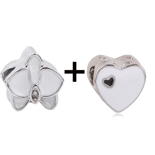 New Design White Heart Charm Beads Pendant Fit European Style Brand Bracelets Necklaces For Women Jewelry Making