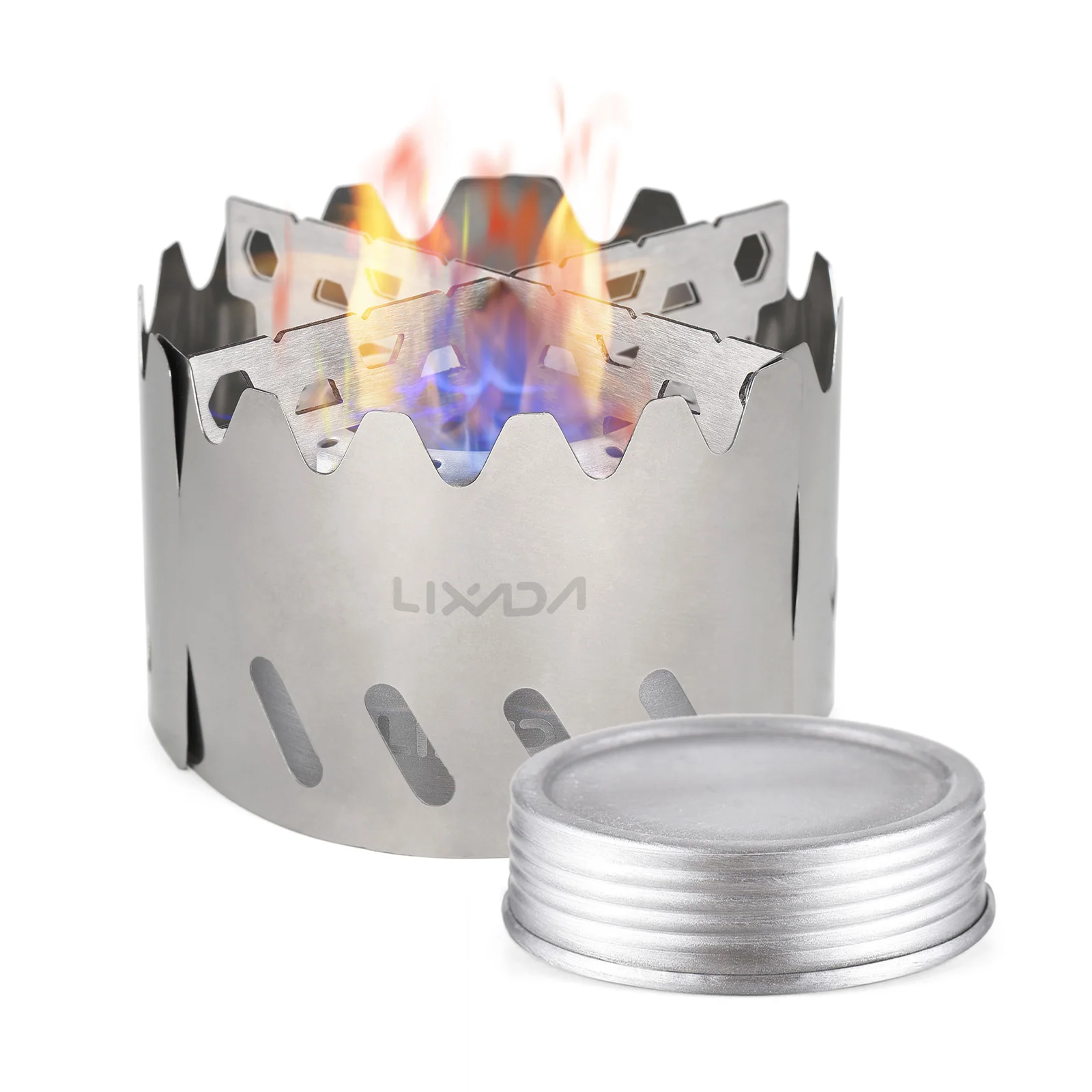 Lixada Camping Stove Mini Alcohol Stove Outdoor Portable Aluminum Alloy Hiking Backpacking Cooking Stove with Lid Cookware