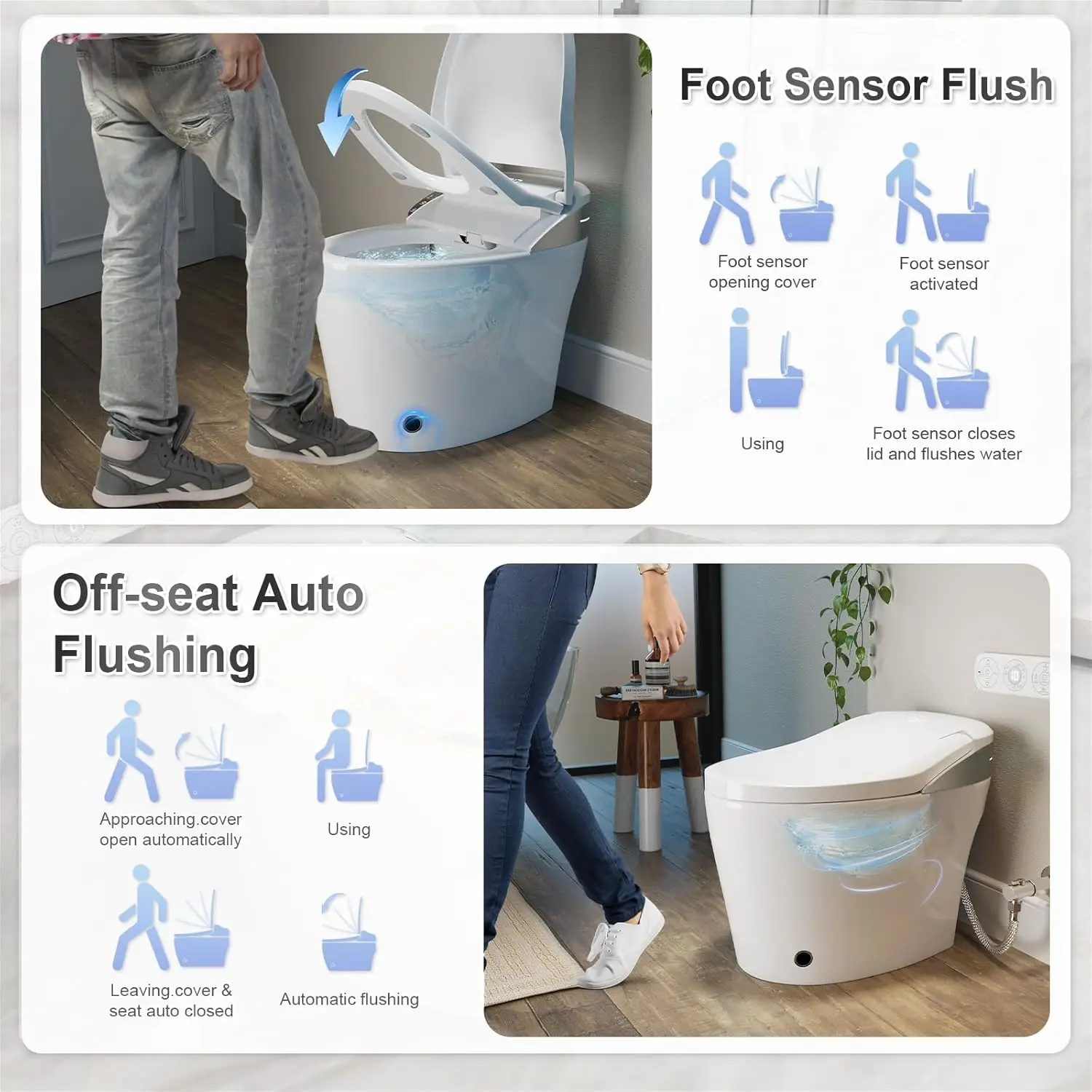 Smart Toilet with Fully Functions,Microwave and Infrared Dual Touch-Free mode for Lid Opening and Closing 3