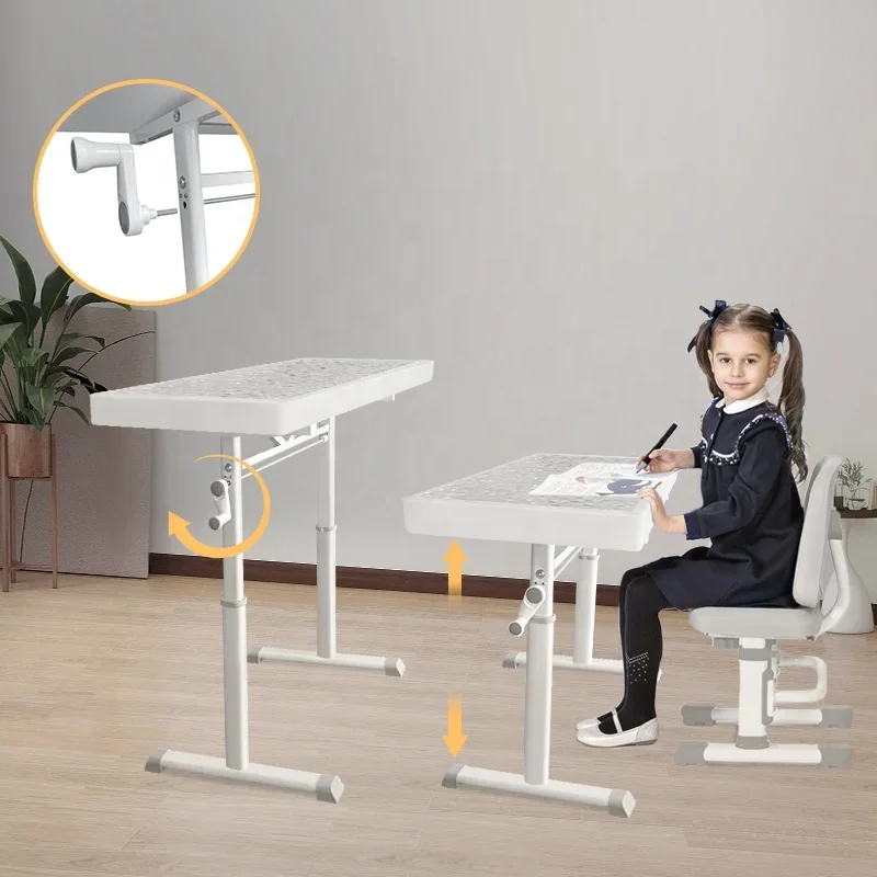 Students Double Desks And Chairs Can Be Lifted School Counseling Training Desk LED Children's Learning Table
