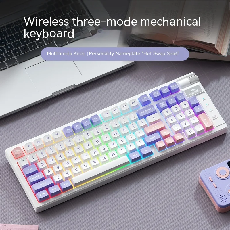 

Беспроводная Bluetooth механическая клавиатура K98, полноклавишная механическая клавиатура с Rgb эффектом освещения, Подключаемая игровая Офисная Клавиатура