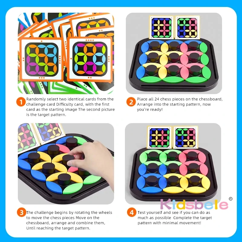 Kids Rotating Leaf-Shaped Puzzle Board Game Logical Thinking Training Brain Teasers 4 Level Challenge Educational Toy Party Game