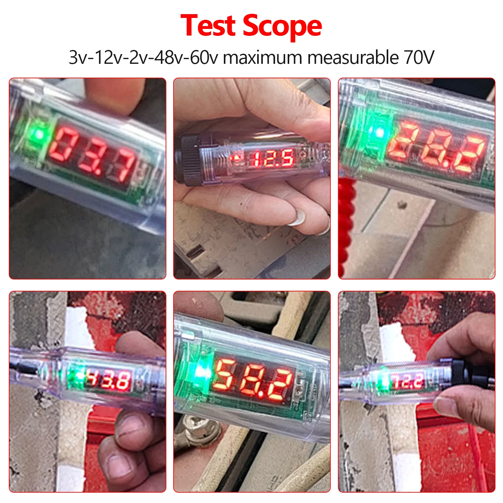 6V 12V 24V 70V DC Car Truck Voltage Circuit Tester Digital Display Long Probe Pen Car Diagnostic Tool High Quality Repair