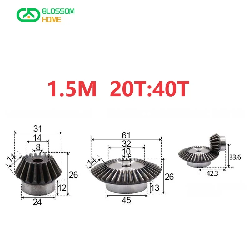 Transmission gear 1.5M 1:2 bevel gear 15T 16T 18T 20/30/32/36/40 teeth straight bevel gears 90 degrees drive