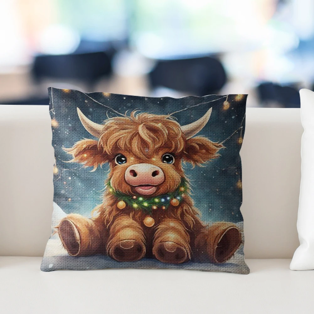 11CT Cotton Sunflower Highland Cow Cushion Cross Stitch Creations 45x45cm Handicraft Embroidery Pillowcase for Adults Beginners