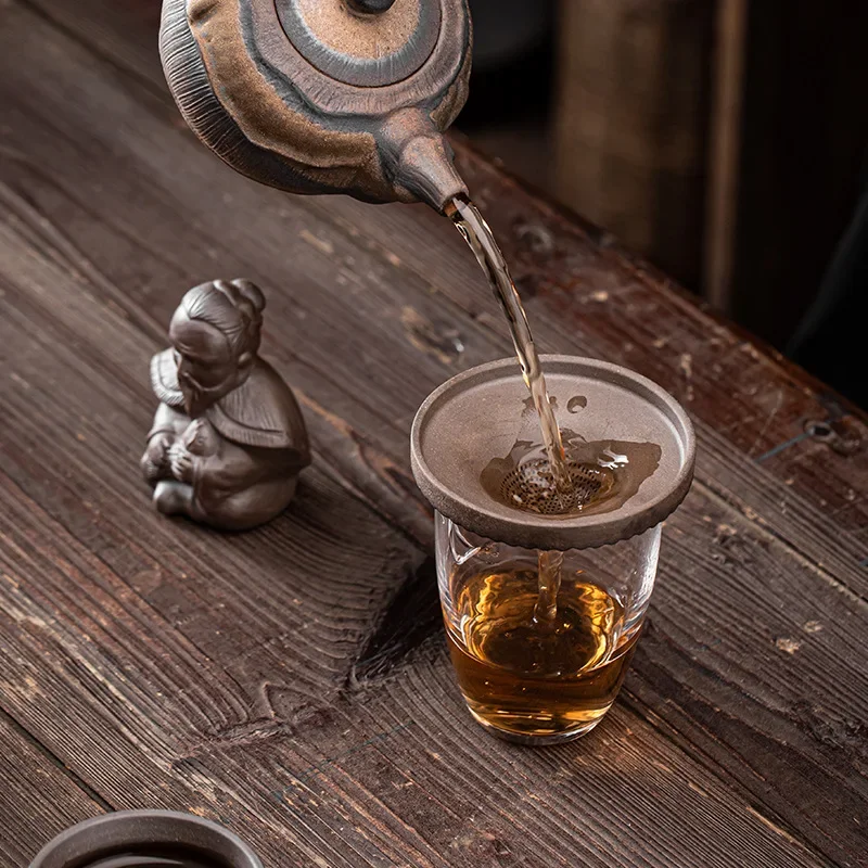 Lakes Ceramic Filter Group Creative Old Fisherman Little Monk Bamboo Hat Tea Funnel Tea Strainer Filter Infuser Set