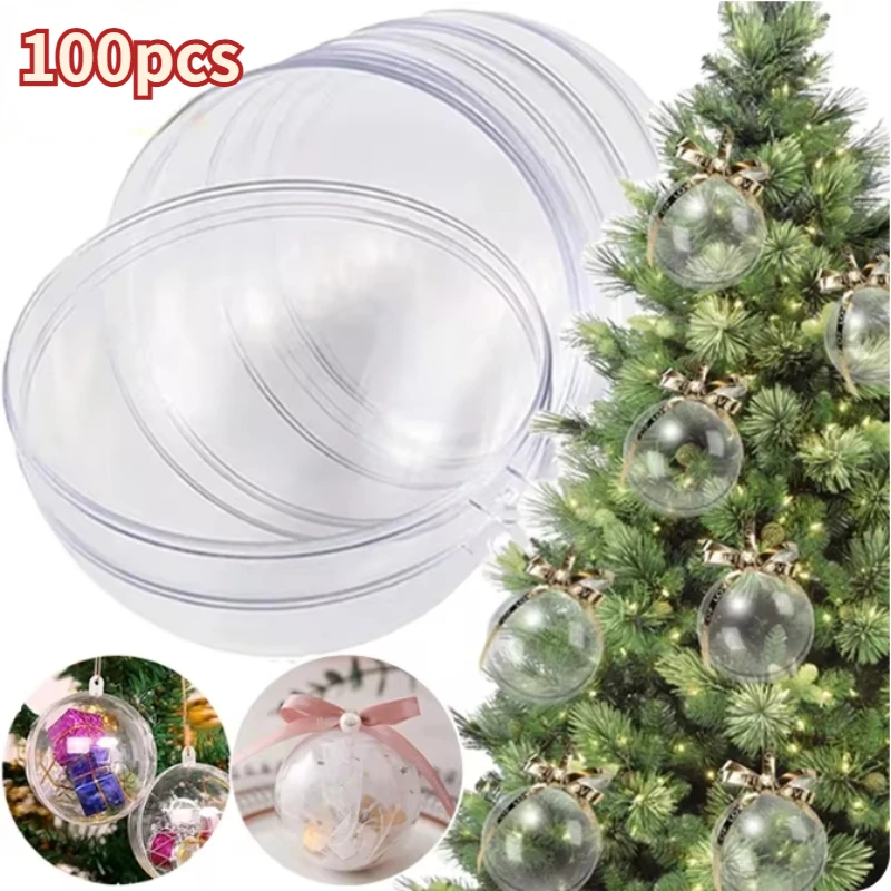 20/1PCS Christmas Transparent Ball Plastic Fillable Bauble Xmas Tree Hanging Ornament Decoration for Home Wedding Party Gift Box