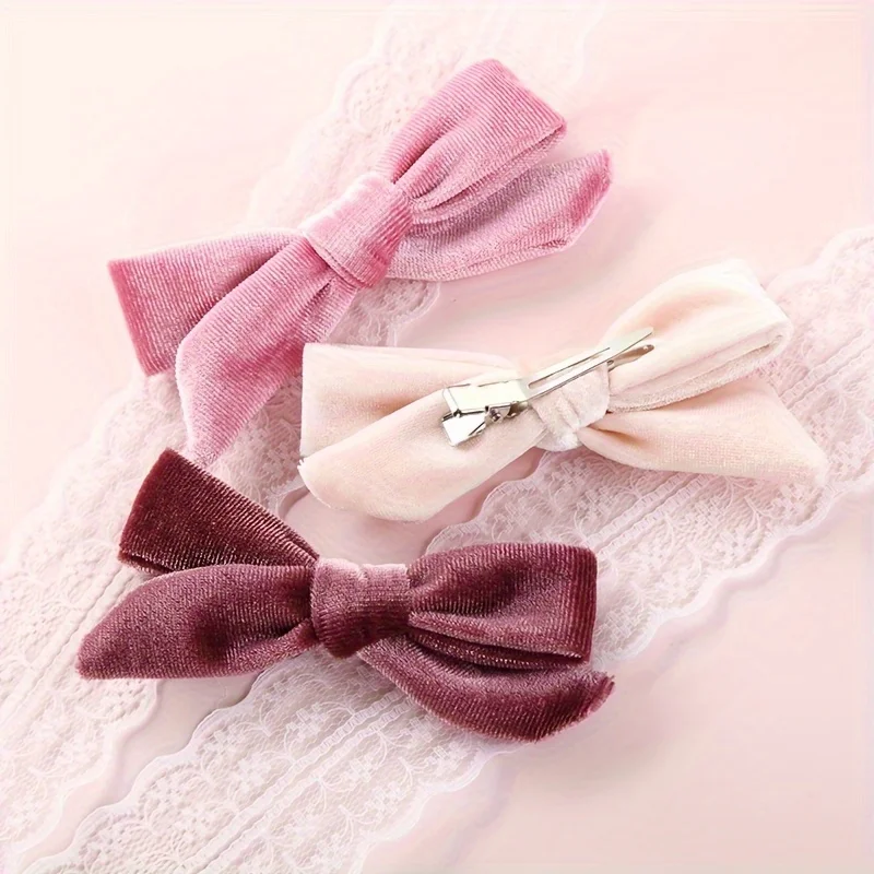 Cute Velvet Bow Hair Clips for Girls Solid Color Princess Hairpins for Children Girls Bows Teens Hair Accessories 4Pcs/Lot