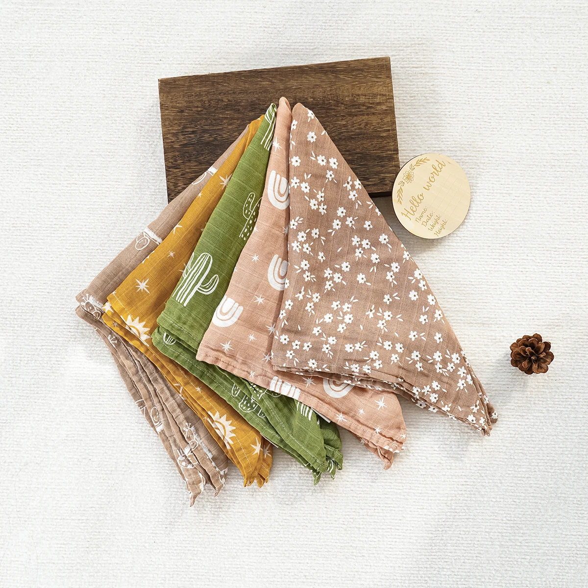 HappyFlute 60*60cm 5Pcs/set Muslin Swaddle Feeding Burp Cloth Newborn Soft Cotton&Bamboo Baby Blanket Wipe 6