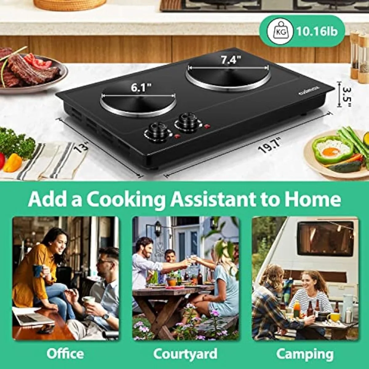 1800W Electric Burner Double Hot Plate for Cooking Countertop Burner with Temperature Control Portable