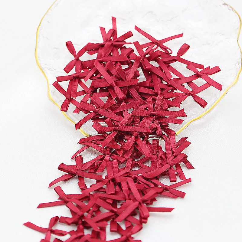 (100pcs/pack)3x3cm Mini Ribbon Bows Multi-colored Small Size Polyester Satin Ribbons Bow Flower Handwork Craft Decoration DIY