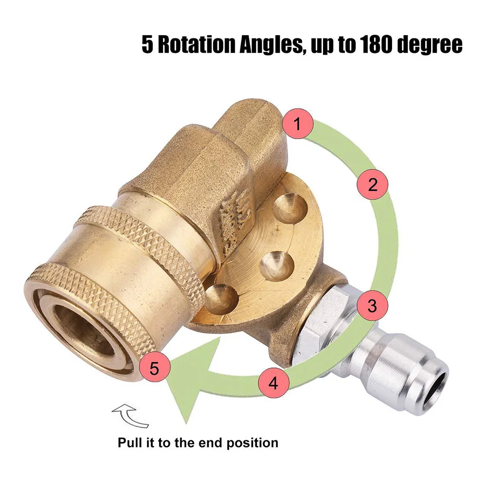 High Pressure Washer Nozzle High Pressure Cleaning Joint Quick 1/4 QC Pivoting Coupler Nozzle Adapter 180 Degree O-Rings
