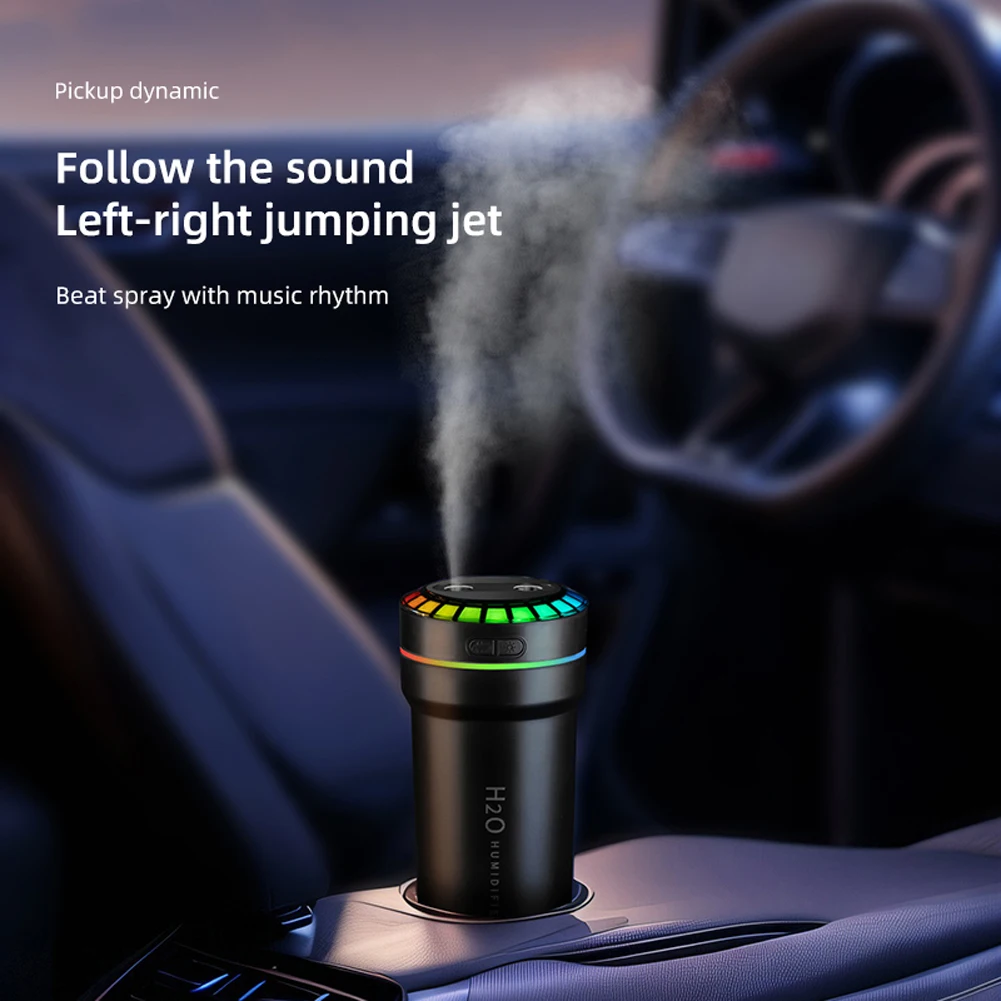 300ml Double Spray Vehicle Air Humidifier with Mood Light Car Mini Humidifier Smart Pickup for Home Office Room
