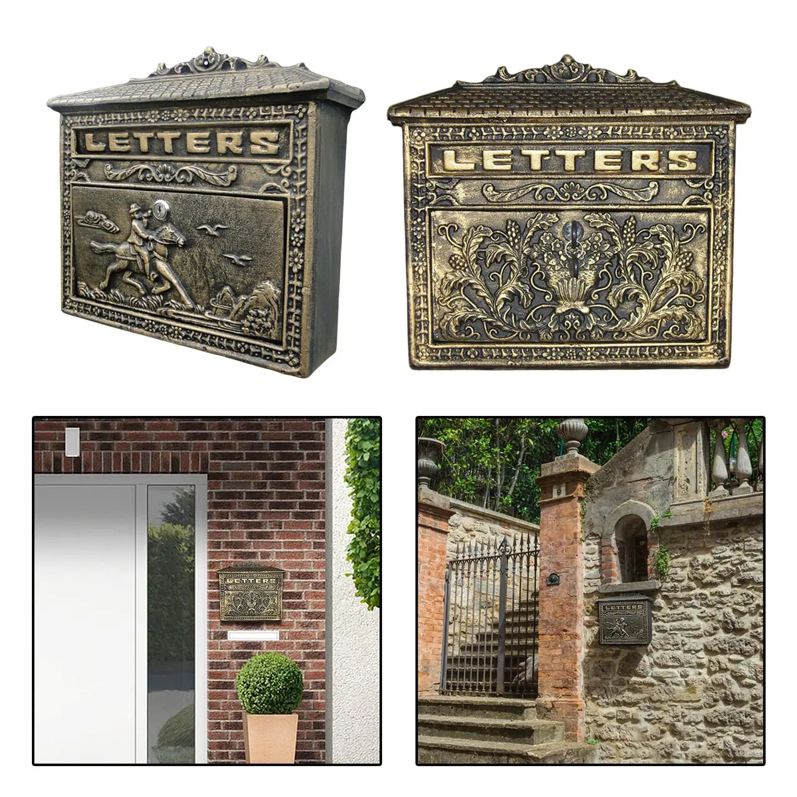 

Vintage -Mount Mailbox Lockable Waterproof Iron Large Capacity on House Post Letter Letterbox Postbox Townhouse