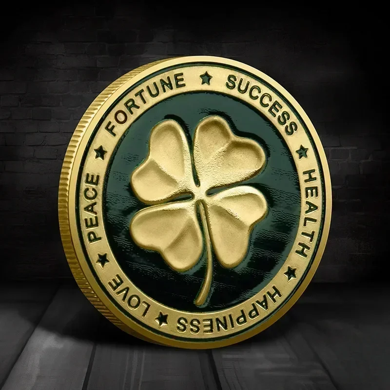 Four Leaf Clover Painted Coin 4cm Round Metal Souvenir Challenge Commemorative Coin Home Decor