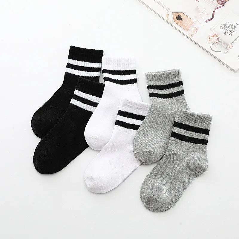 Autumn Winter High Elastic Simple Children Socks Korean Cotton Stripes Solid Color Alphabet Boys Girls Socks 1-12 Y 5 Pairs/Lot kids socks