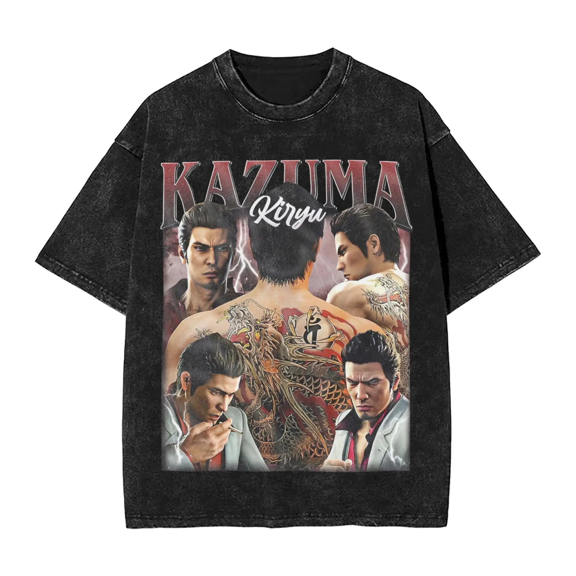 YAKUZA Kazuma Kiryu Vintage Bootleg Style Washed T Shirts Streetwear Hip Hop Vintage T-Shirts T-Shirts Männer Frauen 100 % Baumwolle Grafik