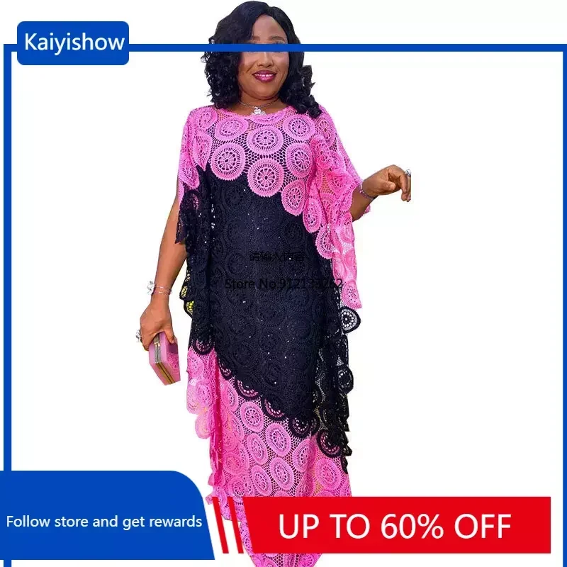 Nigeria Ladies Lace Caftan Dress African Dresses for Women 2024 Traditional Abayas Musulman Boubou Robe Africaine Femme Clothes