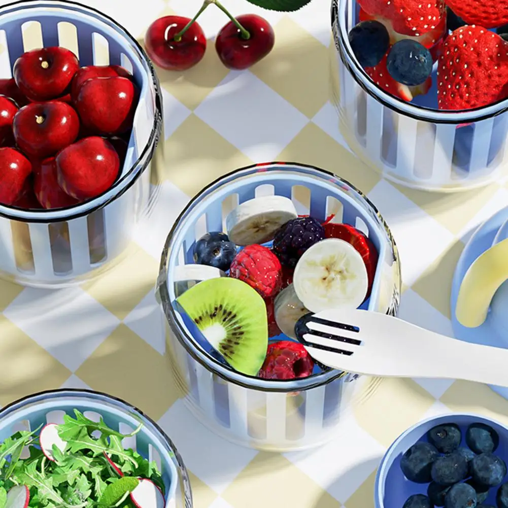 Salad Cup with Microwave Safe Fruit Salad Storage Cup with Lids Fork Airtight Fruit Storage Fork Lid for Office