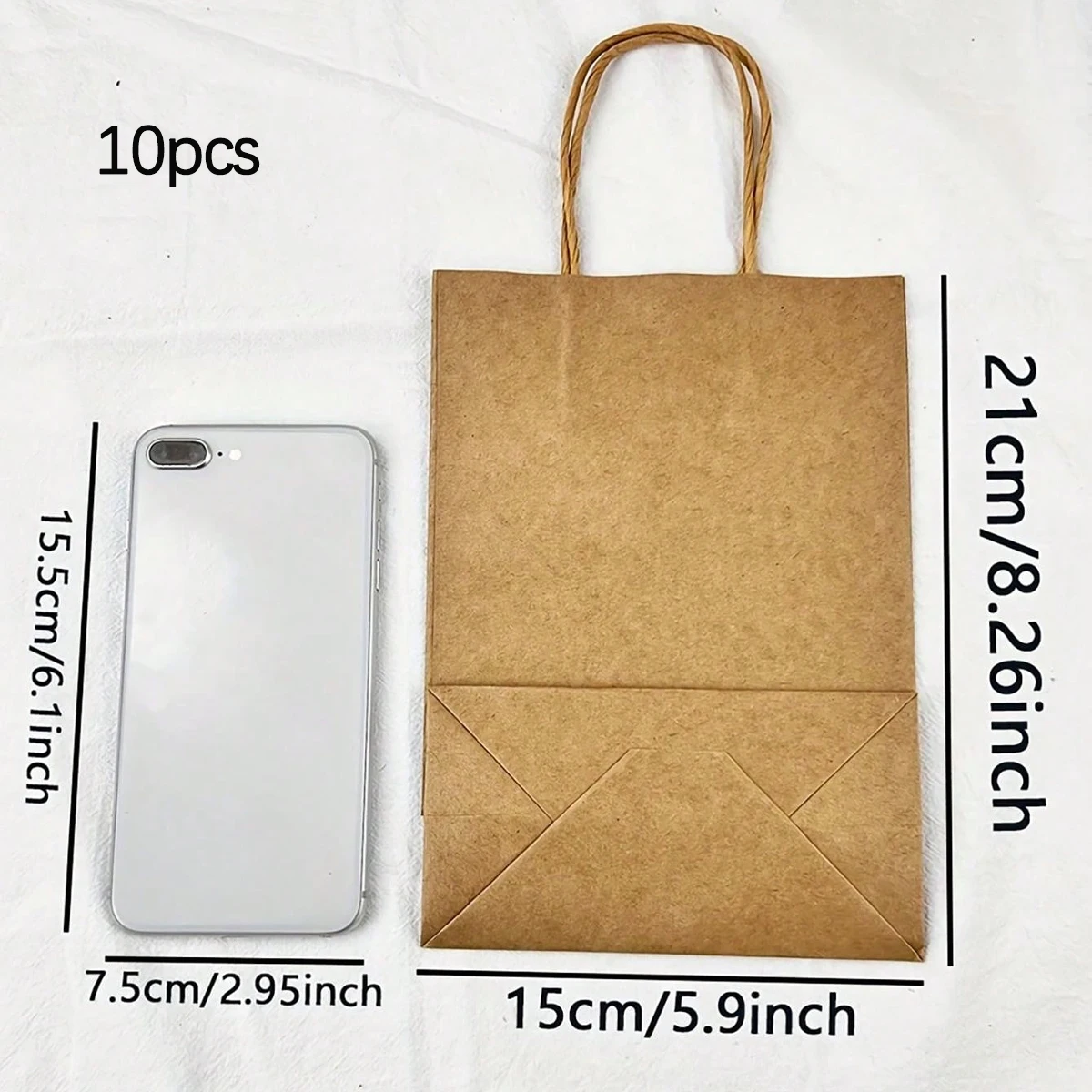 10pcs Khaki Kraft Paper Bag with Handle for Weddings and Parties