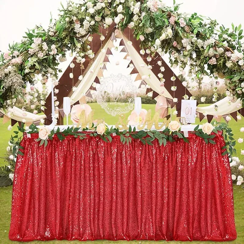 Sequin Table Skirt Tables Flash Cloth Birthday Party Decor Wedding Festival Event Rectangle Glitter Table Skirts Decoration