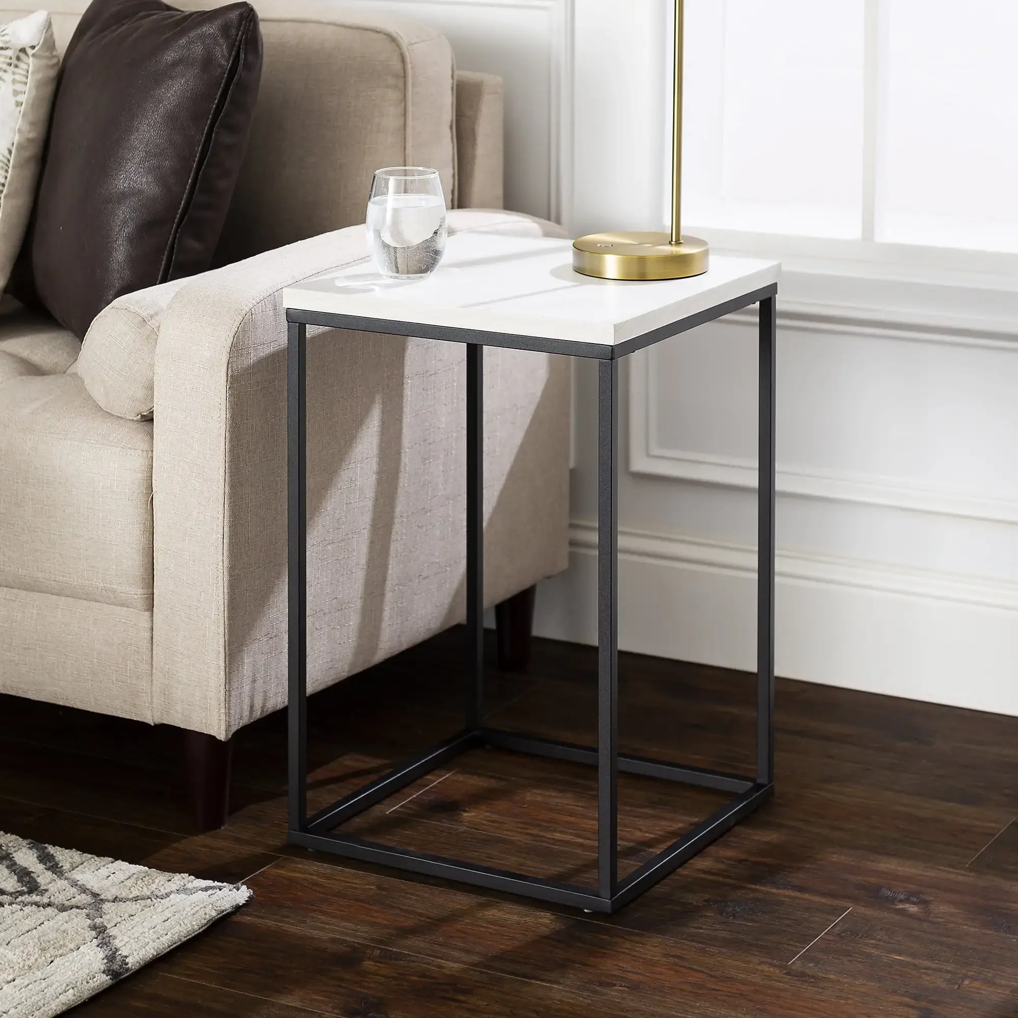 

Wood and Metal End Table, White Faux Marble Coffee Tables