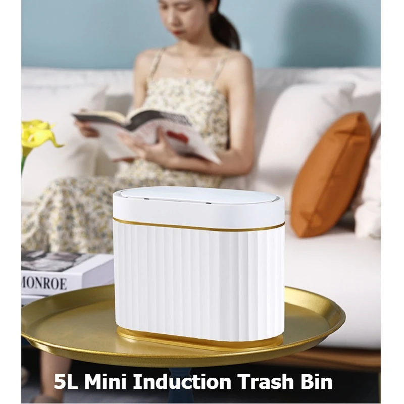 5L 미니 스마트 센서 쓰레기통 책상 작은 사랑스러운 미니 라이트 럭셔리 바람 미니 바구니 버킷 책상 데스크탑 빈을위한 작은 쓰레기통