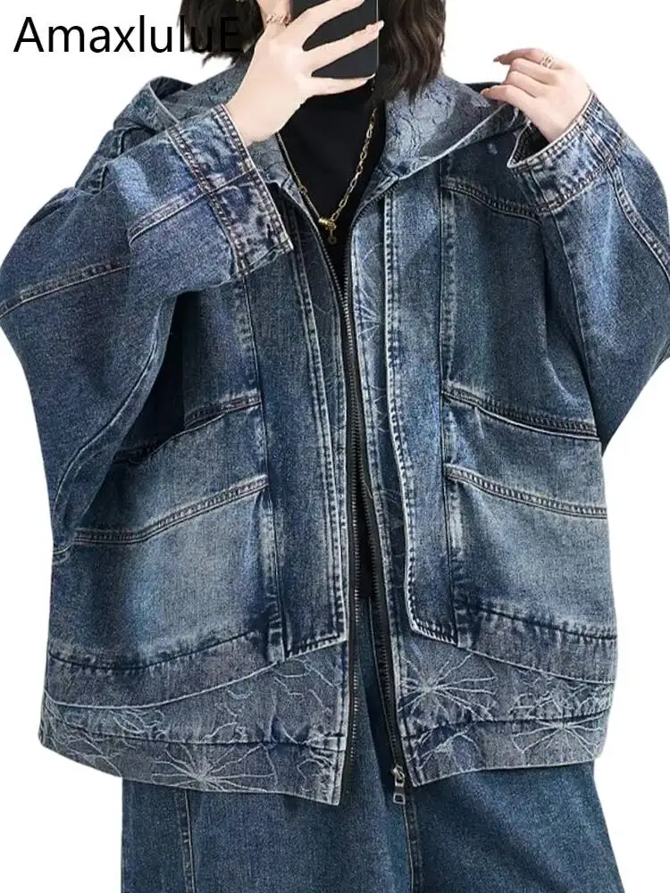 Amax LuluE Spring Oversized Vintage Classic Printed Jackets Womens Fashion Causal Denim Coats Ladies 2026 Loose Floral Outerwear