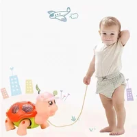 Child Electronic Pets Cartoon Cute Little Turtle Pull-wire Walking Toy With Light Music Small Animal Baby Learning Crawling Toys 1