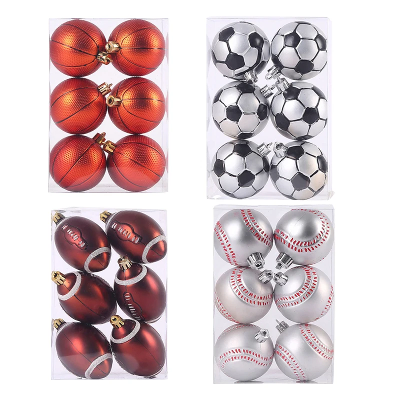 Christmas Ball Ornaments Four Sports Football Basketball Rugby Baseball Hanging Ornament Christmas Tree Pendant New Year Decor