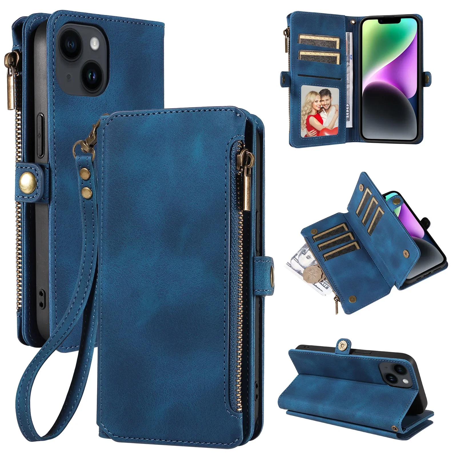 Luxurious Zipper Leather Wallet Phone Case with Card Slots and RFID Protection