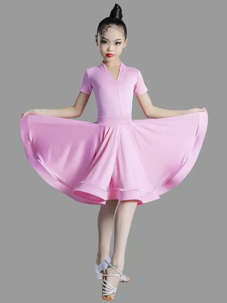 Children Latin Dance Costume For Professional Competition Girls Large Swing Dress Children Latin Training Performance