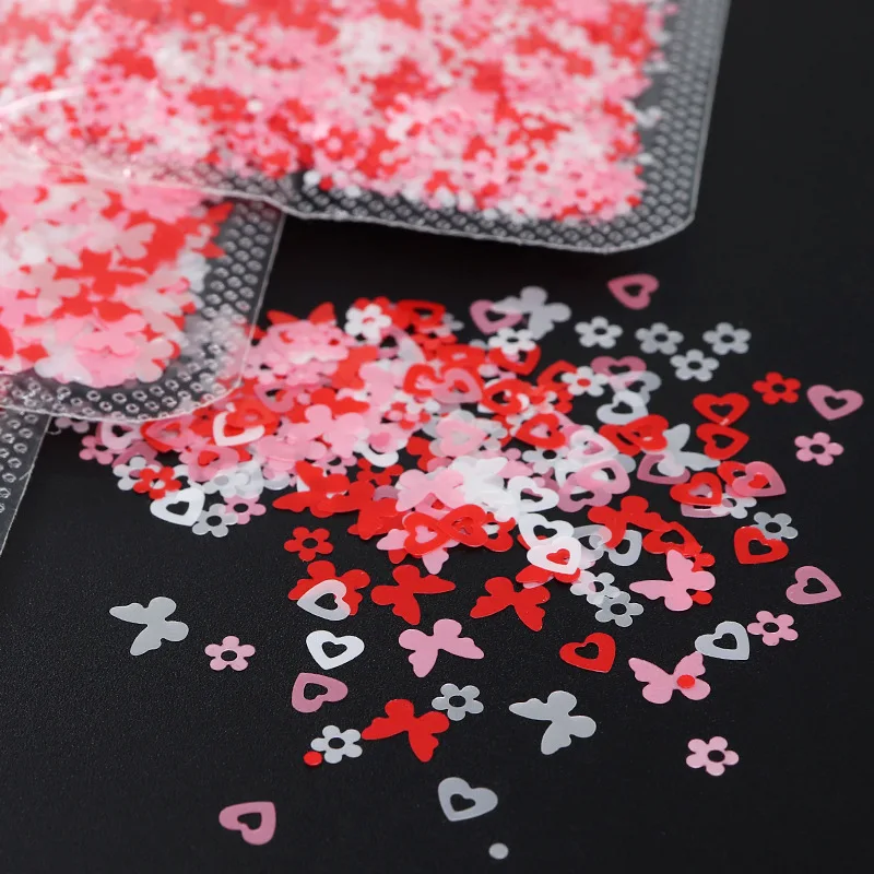 1Pack Valentine's Day Pink Red Nail Art Glitter Sequin Heart Butterfly Flower Shape Nail Sequins Flakes For  Nail Glitter