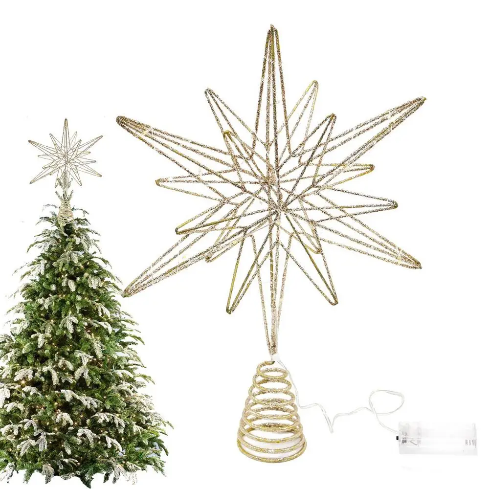 Description Picture 3 of itemChristmas Tree Toppers Star with LED String Lights Ornaments Creative LED Lights Glitter Xmas Tree Decoration for Party Decor
