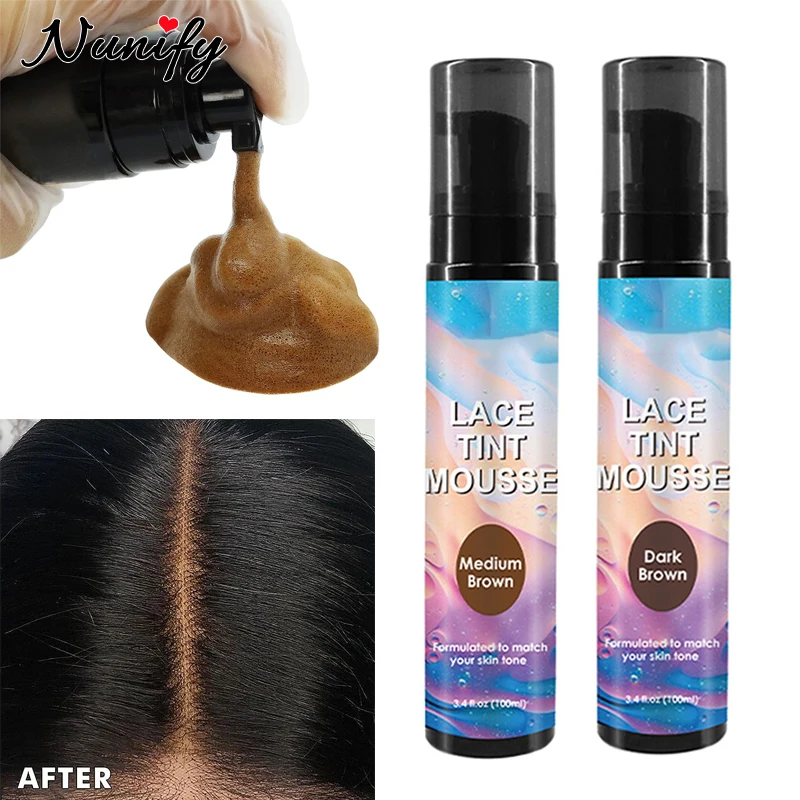 

Lace Tint Mousse For Wigs Melt Dark Brown Concealer Tinted Mousse For Lace Frontal 100ml Easy Tinting Wig Mousse For Toupee 1pcs