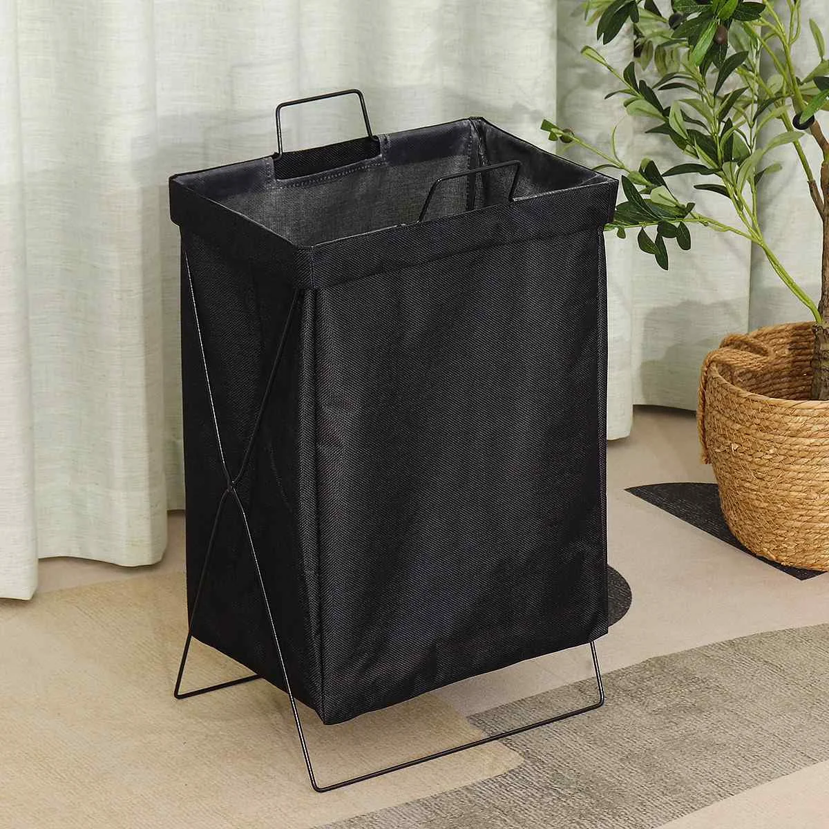 Three Grid Storage Basket with Wheels Collapsible Hamper Dstring Laundry Ba R5N9 