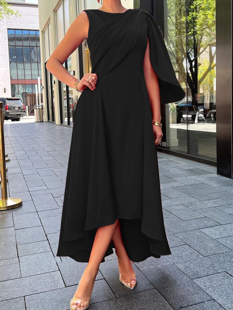 Red Elegant Dresses Irregular Sleeve A 
