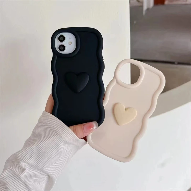 Cute Korean Kawaii 3D Candy Color Love Heart Wave Soft Phone Case