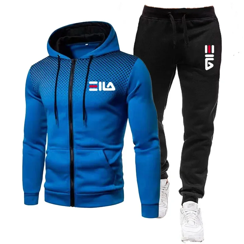 Mens 2PCS Jogging Suits Autumn Long Sleeve Zip Jacket and Long Pants Casual Male Fashion Printed Outdoors Tracksuits 2pcs set o neck short sleeve casual outfit elastic waistband drawstring pockets men patchwork color t shirt jogging pants set