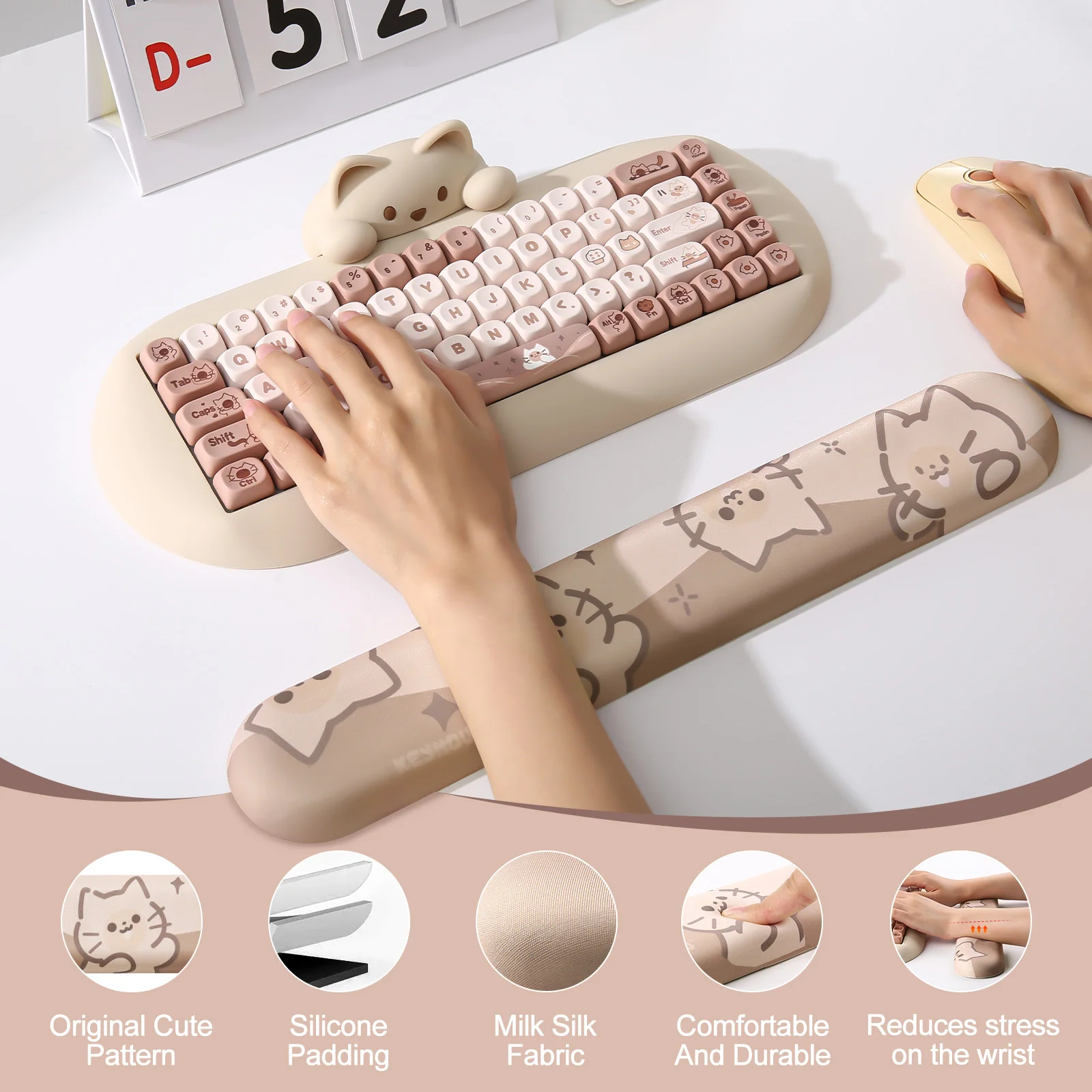 Yunzii-apoio Ergonômico Bonito do Teclado e do Pulso Antiderrapante Base do Plutônio Escritório Jogos Computador tipo Alívio da Dor Miau do Café - Imagem 3