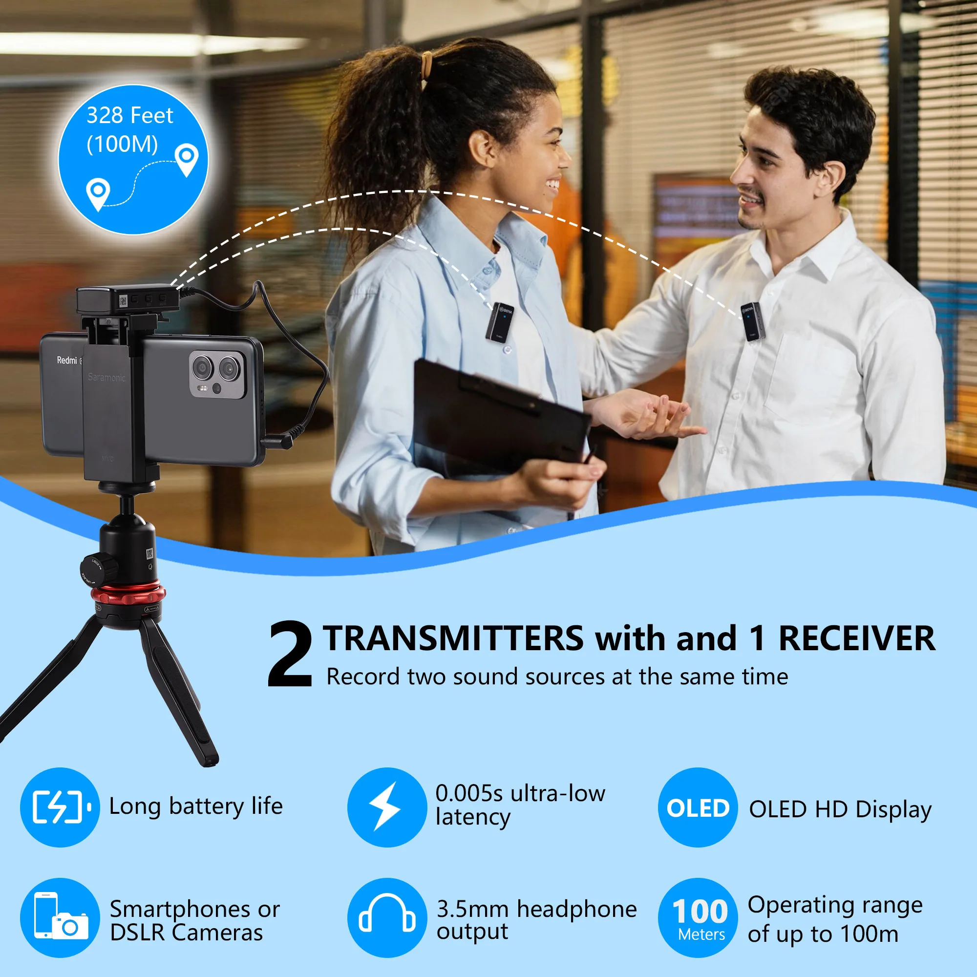 BOYA BY-XM6 Mini Wireless Lavalier Lapel Microphone for iPhone Android DSLR Camera PC Laptop Smartphone Live Streaming Youtube