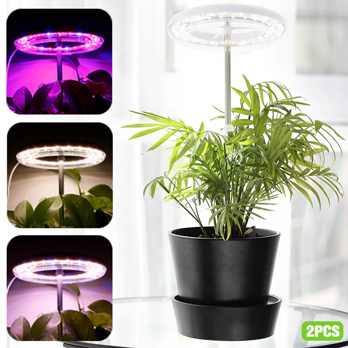 

New Plant Grow Light Full Spectrum 360° Rotating LED Growing Lamp Height Adjustable Halo Grow Light with 9 Dimmable Brightness