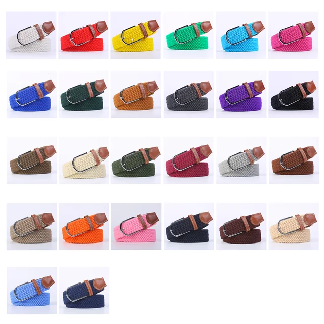 Blue Black Female Casual Knitted Pin Buckle Men Belt Woven Canvas Elastic Expandable Braided Stretch Belts Women Jeans 60colors 2