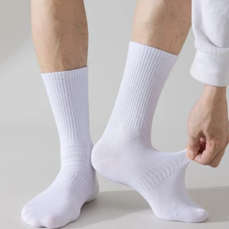 5/10 Pairs of Autumn and Winter Male Mid Length Socks, White Anti Odor, Sweat Absorbing, Breathable Men's Sports Sock
