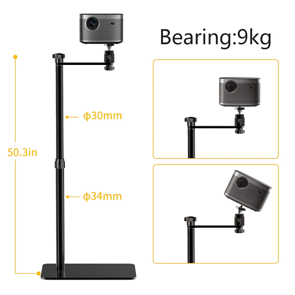 Floor Projector Support Stand Metal Holder Multi-angle Adjustable 360 PTZ Rotating Projector Bracket 128cm/50Inch for Film Video